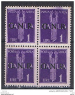 R.S.I.:  1944   P.A. ALLEGORIA  SOPRASTAMPATO  -  £. 1  VIOLETTO  BL. 4  N. -  SBAVATURA  DI  COLORE  -  SASS. 121 - Luchtpost