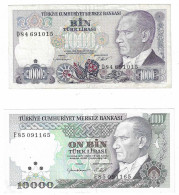 2 BANCONOTE TURCHIA 1000 TURK LIRASI - 10000 TURK LIRASI  1970 - Turquie