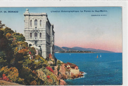 P.34 .  MONACO  .  L'INSTITUT OCEANOGRAPHIQUE . LA POINTE DE CAP-MARTIN .  CARTE COLORISEE NON ECRITE - Ozeanographisches Museum