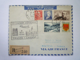 2023 - 1018  1ère  LIAISON AERIENNE  " FRANCE  -  CANADA "  PLI REC  1950   XXX - Cartas & Documentos