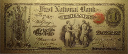 Billet Plaqué Or 24K  1 Dollar First National Bank State Of Indiana  Lebanon  Colorisé UNC - Sonstige – Amerika