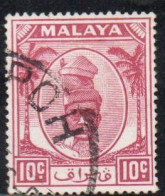 MALAYA PERAK MALESIA 1950 SULTAN YUSSUF IZZUDIN SHAH 10c USED USATO OBLITERE' - Perak