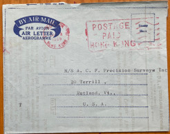 HONG KONG 1969, PRE PRINT ADVERTISEMEN, AEROGRAMME, USED TO USA, POSTAGE PAID, HONGKONG METER CANCEL, FIERITE FASHION FI - Lettres & Documents