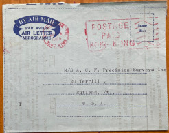 HONG KONG 1969, PRE PRINT ADVERTISEMEN, AEROGRAMME, USED TO USA, POSTAGE PAID, HONGKONG METER CANCEL, FIERITE FASHION FI - Storia Postale