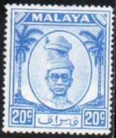 MALAYA PERAK MALESIA 1952 1955 SULTAN YUSSUF IZZUDIN SHAH 20c MNH - Perak