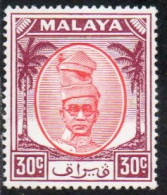 MALAYA PERAK MALESIA 1952 1955 SULTAN YUSSUF IZZUDIN SHAH 30c MNH - Perak