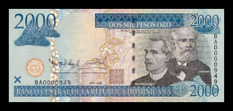 República Dominicana 2000 Pesos Oro 2006 Pick 181a Low Serial 949 Sc Unc - Dominicaine