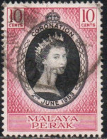 MALAYA PERAK MALESIA 1953 CORONATION ISSUE 10c USED USATO OBLITERE' - Perak