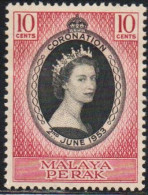 MALAYA PERAK MALESIA 1953 CORONATION ISSUE 10c MH - Perak