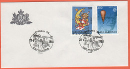 SAN MARINO - 1985 - 50 Scuola E Filatelia-L'universo + 400 Europa Cept + Annullo Pescara '85 - Ufficio Filatelico Di Sta - Storia Postale