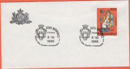 SAN MARINO - 1985 - 450 Scuola E Filatelia-La Scienza + Annullo Foggia '85 Salone Della Filatelia E Numismatica - Uffici - Storia Postale