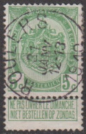 Belgique  1893-1907  Armoiries    5c  Vert-jaune Y.T. N°56  Oblitéré à  ROULERS  Le 31 Janv 1910    Scan Recto-verso - 1893-1907 Armoiries