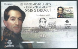 ESPAGNE SPANIEN SPAIN ESPAÑA 2018 150 ANIV ALMIRANTE DAVID G. FARRAGUT USED ED 5231 MI 5260 YT 4965 SC 4279 - Lettres & Documents