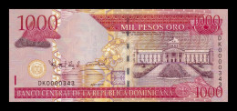 República Dominicana 1000 Pesos Oro 2010 Pick 180c Low Serial 343 Sc Unc - Dominikanische Rep.