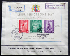 Iceland  1938  Registered Reykjavik Leif Ericson Vineland Minr,197-99 Block 2 FDC    ( Lot 900) - FDC