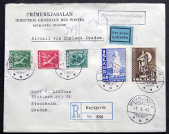 Iceland  1943  Registered Reykjavik  Minr. 226-230A    FDC    ( Lot 900) - FDC