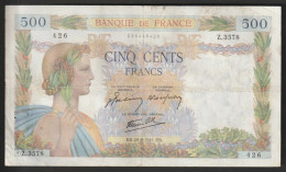 Billet 500 Francs, La Paix  EB. 28 -8 -1941. EB  - N°  A.1180 - 617 - 500 F 1940-1944 ''La Paix''