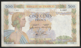 Billet 500 Francs, La Paix  BG. 18 - 12 -1941. BG  - N°  X.4087 - 780 - 500 F 1940-1944 ''La Paix''