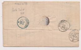 LETTRE INDE CALCUTTA VIA BOMBAY BORDEAUX FRANCE GB TAXE 20 CACHET BLEU AU DOS COVER INDIA - 1858-79 Compagnie Des Indes & Gouvernement De La Reine