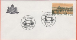 SAN MARINO - 1980 - 200 Esposizione Filatelica Internazionale, A Londra + Annullo London '80 - FDC Ufficio Filatelico Di - Briefe U. Dokumente