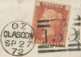 GB „159 / GLASGOW“ Scottish Duplex (4 Bars W Same Length, Timecode „O Z“, Datepart 19mm) Superb Piece Of Cover Pl.146 - Covers & Documents