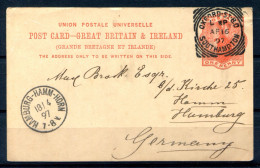 RC 25246 GRANDE BRETAGNE SQUARED CIRCLE " OXFORD ST BO / SOUTHAMPTON " AP 16 1897 POSTMARK ON POST CARD TO GERMANY VF - Postmark Collection
