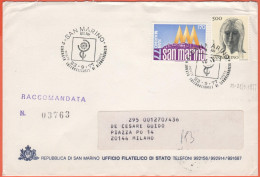 SAN MARINO - 1977 - 170 Manifestazione Filatelica San Marino '77 + 500 Le Virtù Civili-Onestà + Annullo U.T.I.Far. 1a Gi - Storia Postale