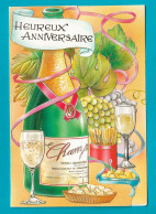 Carte à Système Pop Up Heureux Anniversaire Champagne Raisin Vigne - A Systèmes