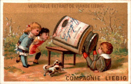 Chromo Liebig Série Française N°74 Images De Genre N°12 - F) Les Enfants Poussent Le Vase De La Table ... Chien Dog B.E - Liebig