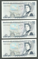 ROYAUME UNI = 3 BILLETS DE 5 POUNDS DE 1973-1980  ELISABETH II - DUC DE WELLINGTON - NEUFS - 5 Pond