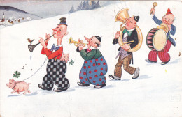 CPA Illustrateur WILLS John - CLOWNS MUSICIENS Cochons Trèfles à 4 Feuilles Porte Bonheur - Wills, John