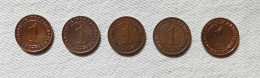 Germania Weimar  1 Reichspfennig 1929A-1930A-1931A-1932A-933A  Lotto Di 5 Monete - 1 Rentenpfennig & 1 Reichspfennig
