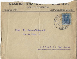 Enveloppe De Las Palmas (Gran Canaria) Pour Antoing Confiserie Delcourt 1927 - FDC