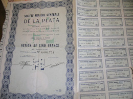 Action De 5 Francs Au Porteur émise Par La Société Minière Générale De La Plata - 1963 - S - V