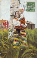 Suede - Dalarna - Colorisé - Jeune Fille Qui Tiens Un Enfant Dans Les Bras  - Carte Postale Ancienne - Zweden