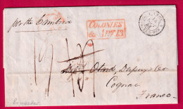 LETTRE DE PHILADELPHIE USA COLONIES ART 13 VOIE ANGLAISE TAXE 14 MODIFIEE A 19 VAPEUR CAMBRIA 1848 POUR COGNAC LETTRE - …-1845 Préphilatélie