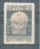 FIUME 1921 D'ANNUNZIO 15 C. VARIETA'  SOPRASTAMPA CAPOVOLTA GOMMA ORIGINALE - Fiume