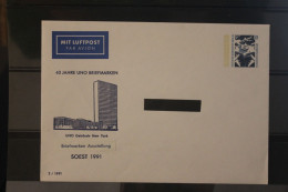 Berlin 1991; Ganzsache Briefmarken-Ausstellung 40 Jahre UNO Briefmarken Soest, Ungebraucht - Sobres Privados - Nuevos