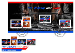 LIBERIA 2023 IMPERF FDC PREOLYMPIC YEAR 2024 JEUX PARIS OLYMPIC GAMES TENNIS CYCLING FOOTBALL WEIGHTLIFTING FENCING - Verano 2024 : París