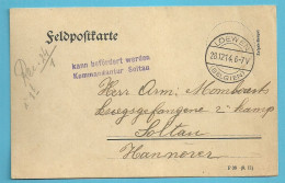 Feldpostkarte Duitse Brugstempel LOEWEN Op 28/12/14 Naar Kriegsgefengene SOLTAU / Hannover, Stempel KOMMANDANTUR - Kriegsgefangenschaft