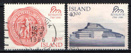 ISLANDA - 1986 - BICENTENARIO DELLA CITTA' DI REYKJAVIK - PRIMO SIGILLO DELLA CITTA' E TEATRO MUNICIPALE - USATI - Gebraucht