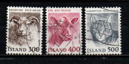 ISLANDA - 1982 - FAUNA: PECORA, BUE E GATTO - USATI - Oblitérés