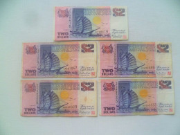 One Lot Of 5 Pcs. Singapore Old Banknote - Ship Series $2 Purple Colour (#217) - Singapour