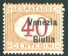 VENEZIA GIULIA 1918  SEGNATASSE 40 C. N.5e **MNH SOPRASTAMPA FORT. SPOSTATA A DESTRA TIMBRO DI GARANZIA - Venezia Giulia