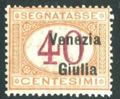 VENEZIA GIULIA 1918  SEGNATASSE 40 C. N.5e **MNH SOPRASTAMPA FORT. SPOSTATA A DESTRA TIMBRO DI GARANZIA - Venezia Giuliana