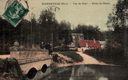 Mainneville (Eure) Vue Du Pont, Route De Gisors - Edition Dieudonné (Hôtel De L'Ecu) - Carte Toilée Et Vernie - Other & Unclassified