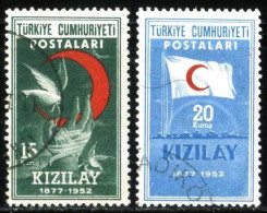 Türkiye 1952 Mi 1341-1342 75th Year Of Turkish Red Crescent Society | Red Cross And Red Crescent, Peace Dove, Hand - Used Stamps