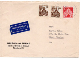 66298 - Bund - 1968 - 2@50Pfg Kl Bauten MiF A LpBf HAMBURG -> Miami, FL (USA) - Covers & Documents