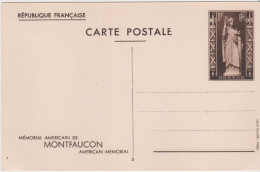 Entier Mémorial Américain De Montfaucon 1F Brun Noir N°5 Storch K1 Base Du Monument Barricourt Romagne Helio Auliard - Standard Postcards & Stamped On Demand (before 1995)