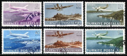 Türkiye 1949 Mi 1225-1230 Airmail Stamps | Turkish Aircraft | Douglas DC6, Vickers Viking 18, Curtiss-Wright CW-22 - Used Stamps